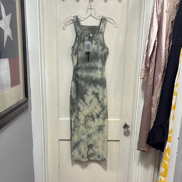 House of Harlow 1960 Green Tie-Dye Ribbed Sleeveless Dress Brand New Small